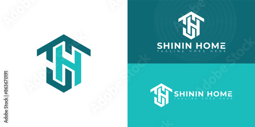 Abstract initial hexagon letters SH or HS logo in blue color isolated on multiple background colors. The logo is suitable for electricity construction logo vector design illustration inspiration