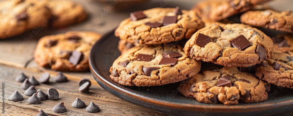 Chocolate chip cookies made with whole wheat flour and dark chocolate, isolated on a studio backdrop Chocolate chip cookies made with whole wheat flour and dark chocolate, isolated on a studio backdrop