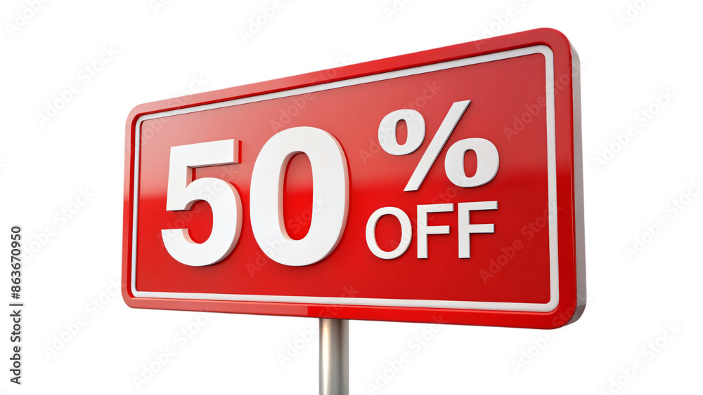 Red 3D sale sign with fifty percent discount text for promotions and marketing Red 3D sale sign with fifty percent discount text for promotions and marketing