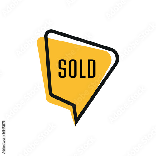 Red sold sign. Vector icon.	