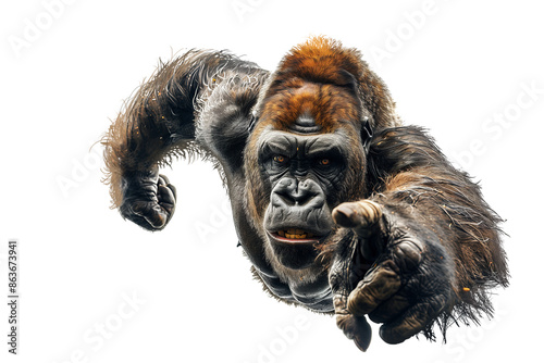 Big, fierce gorilla on a transparency background, PNG file photo