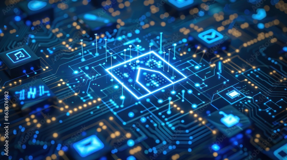 Smart Home Technology Concept on Circuit Board