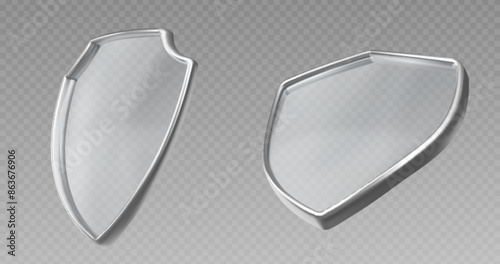 3d protect glass shield for safety vector icon. Medical guard design with transparent effect. Abstract realistic blank badge frame for insurance symbol with light reflection and shine illustration.