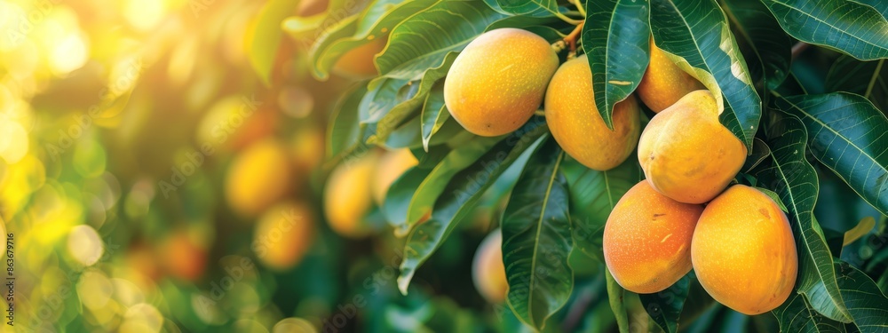 A tree laden with numerous ripe fruits atop its verdant, leaf-covered crown A tree laden with numerous ripe fruits atop its verdant, leaf-covered crown