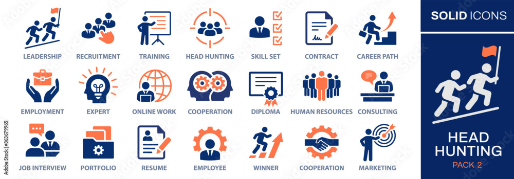 Head Hunting icon set. Collection of winner, recruitment, interview, human resources and more. Vector illustration. Easily changes to any color.