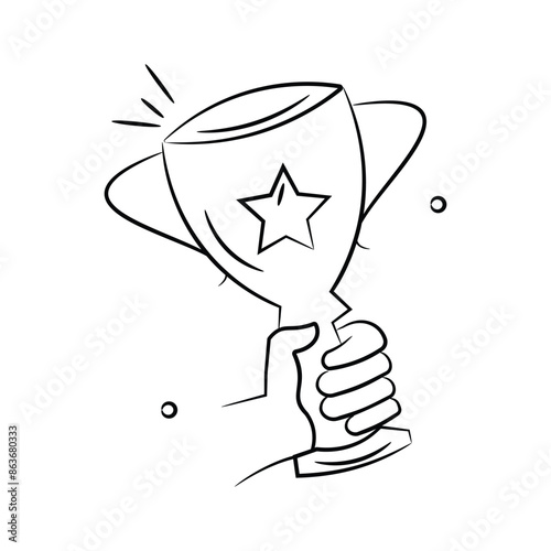 Hand holding winner trophy, sports winning cup
