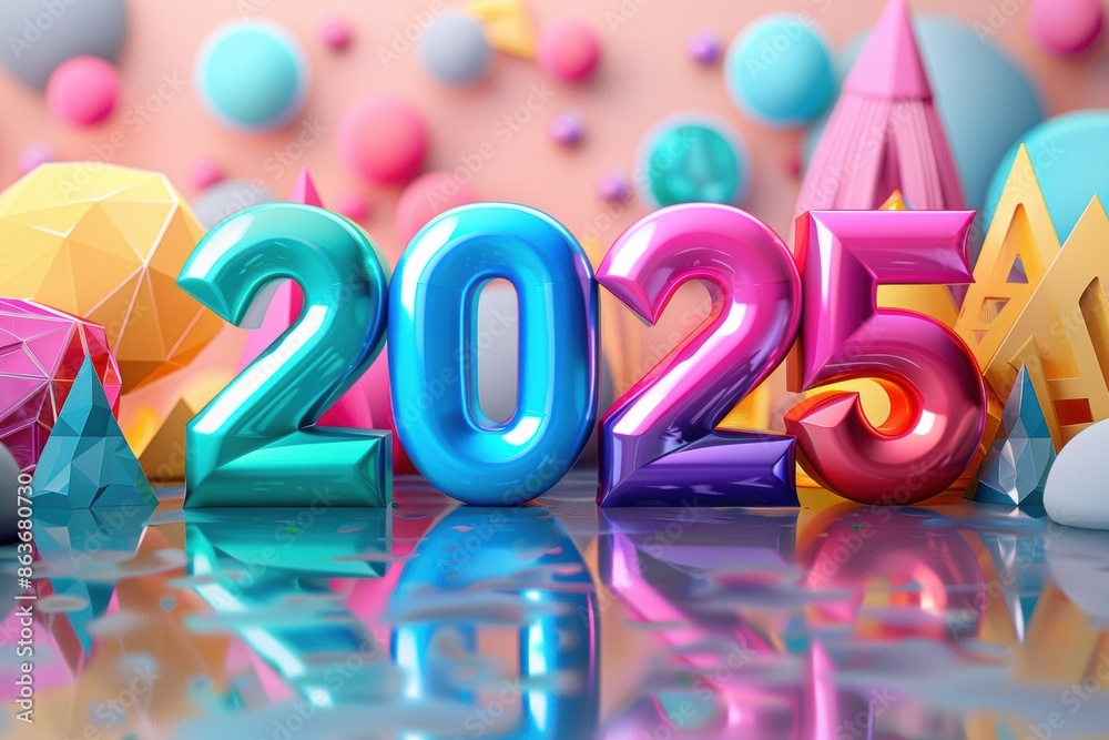 Fototapeta premium Colorful 2025 New Years Celebration