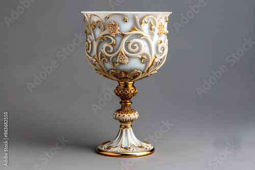 a white and gold goblet photo