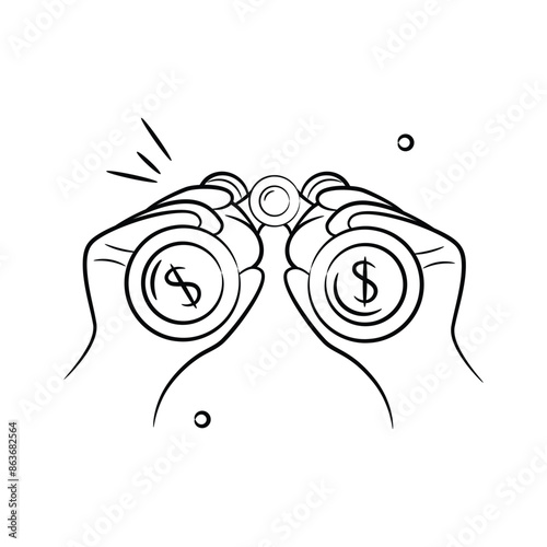 Binoculars in hand with dollar signs showing predictive analysis concept vector