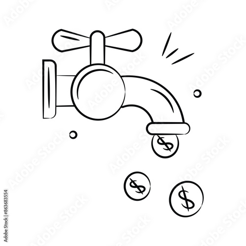 Dollar faucet vector design id doodle style