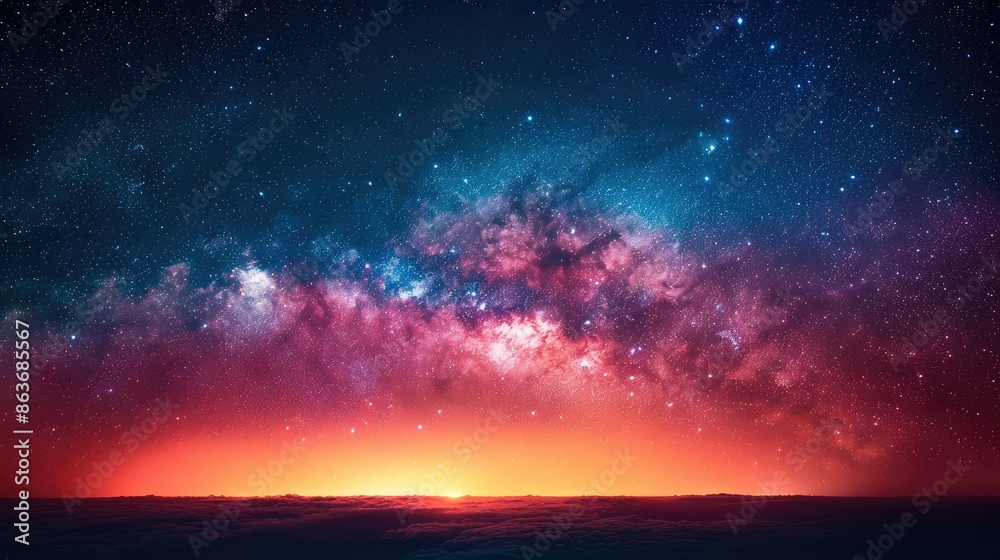 Colorful milkyway galaxy night stars landscape