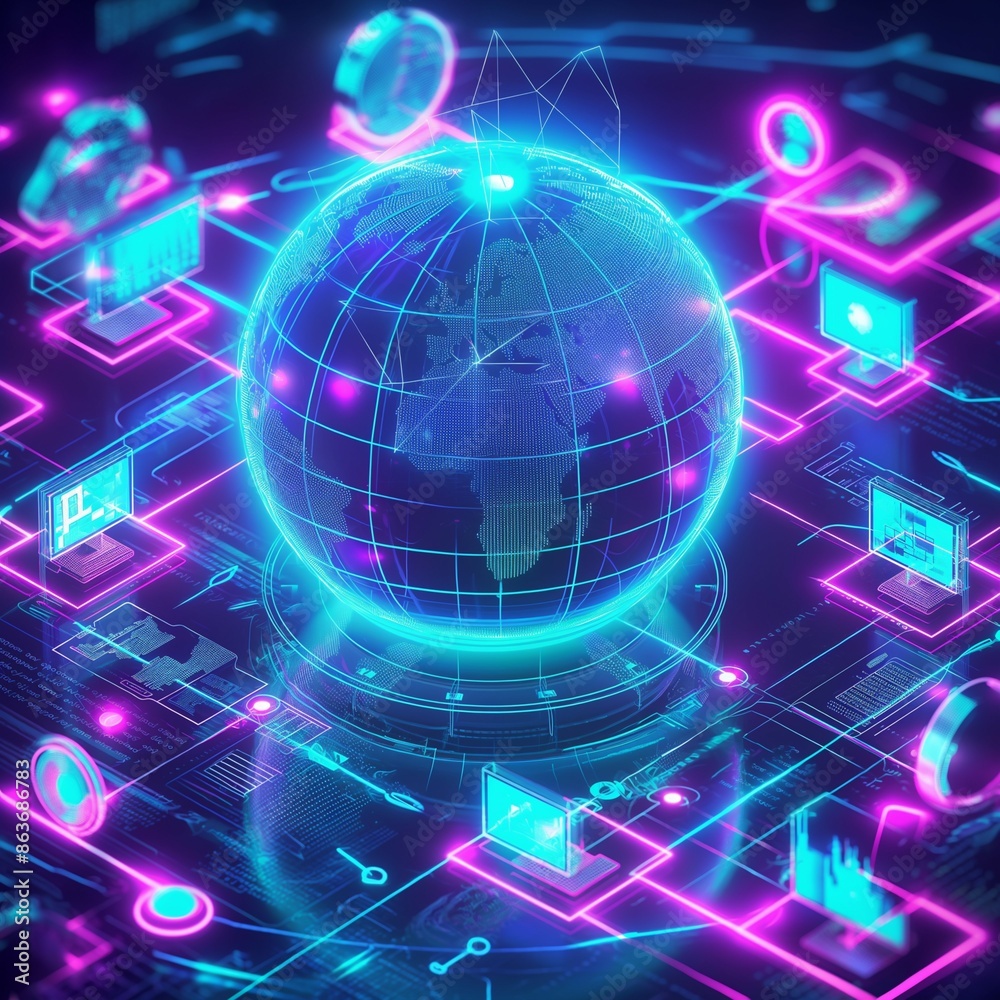 Obraz premium digital earth information network