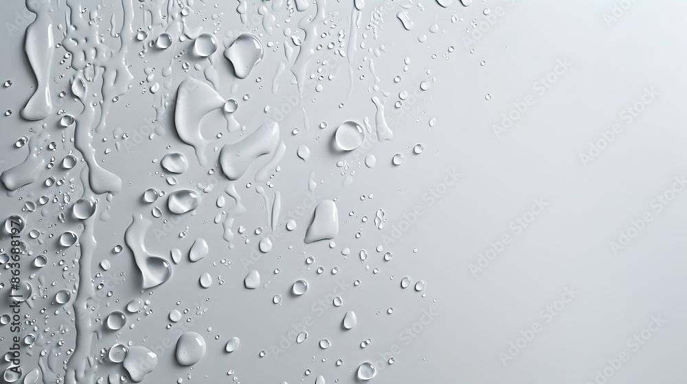 Water drops creating a textured effect on a plain white wall background