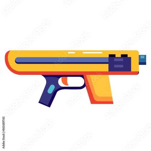 Yellow futuristic gun vector illustration, shooting blaster weapon icon vector art, laser plasma beam gun clip art, firearm clipart image isolated
