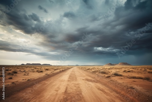 Atmospheric Wanderlust Stormy Skies Over Desert Roads.jpeg