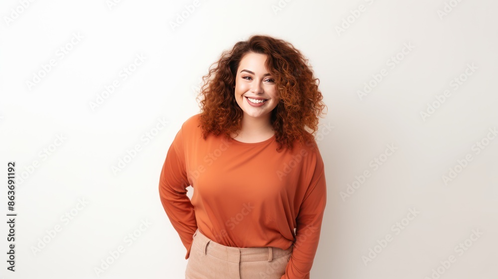 Young plus size girl smiling happy standing on white background. Young plus size girl smiling happy standing on white background.
