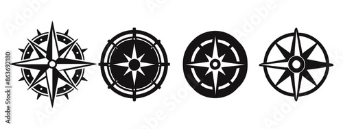 Compass icons vector set isolated on transparent background. Compass symbol set. Wind rose signs. North, South, East, West. Vector illustration