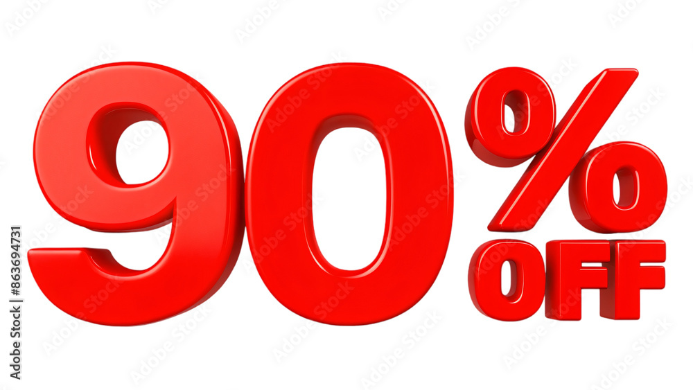 A bright red 90 percent symbol, isolated, for a discount or sale on a website A bright red 90 percent symbol, isolated, for a discount or sale on a website