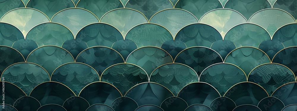 Obraz premium A tight shot of a green and gold wallpaper, adorned with a leafy pattern along its edge