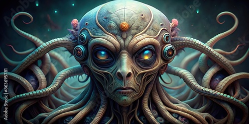 Extraterrestrial creature with multiple eyes and tentacles, alien, outer space, sci-fi, unknown, UFO