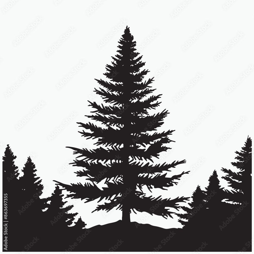 Obraz premium black silhouette of a alpine balsam tree in white background