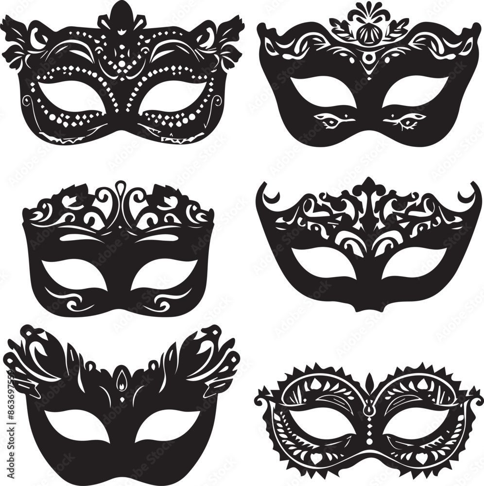 Carnival Mask Flat Black Silhouette Vector Art Bundle Carnival Mask Flat Black Silhouette Vector Art Bundle