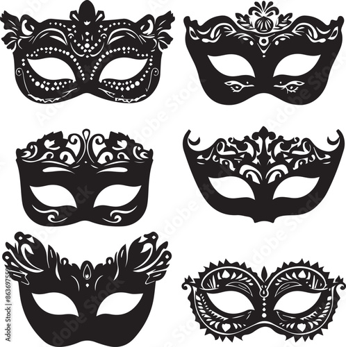 Carnival Mask Flat Black Silhouette Vector Art Bundle
