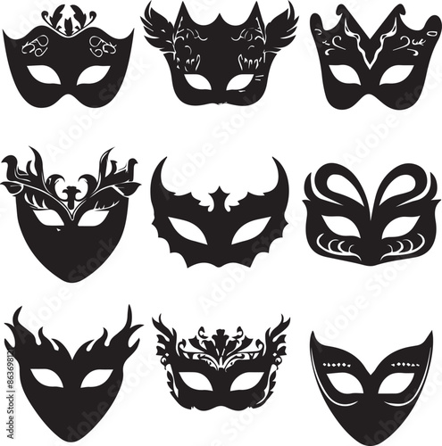Festive Mask Flat Black Silhouette Vector Art Bundle