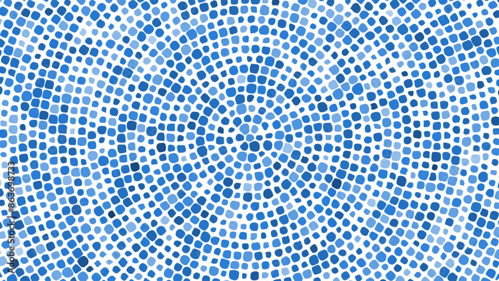 Blue Circular Mosaic Pattern. Decorative Antique Stone Ornament. Paving Circular Pattern. Stone Pebble Mosaic Template for Interior and Exterior Designs, Beauty, Wrapping Paper. Vector Illustration.