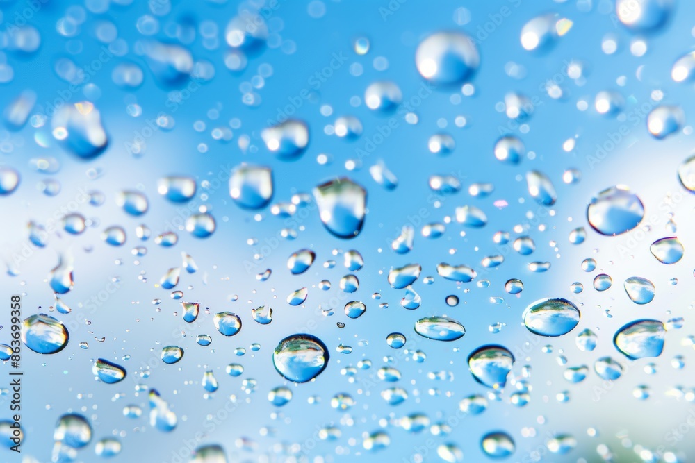 Crystal clear droplets reflecting blue sky Crystal clear droplets reflecting blue sky