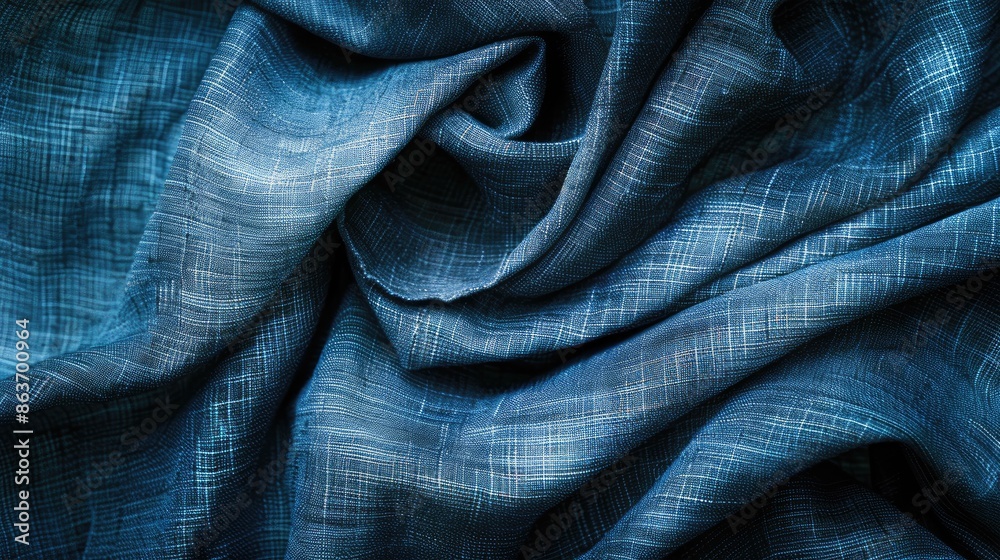 Blue textile with varying shades of blue grey and empty space for text Blue textile with varying shades of blue grey and empty space for text