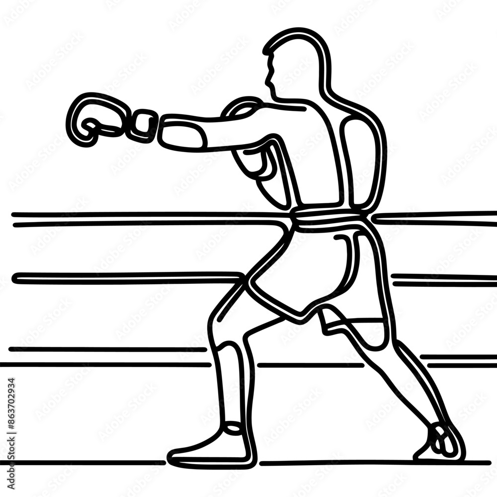 Fototapeta premium Single continuous line drawing of young agile man boxer improve his fight stance at gym. Fair combative sport concept. Trendy one line draw design vector illustration for boxing game promotion media.