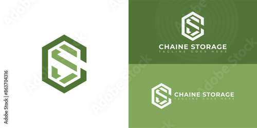 Abstract initial hexagon letters CS or SC logo in green color isolated on multiple background colors. The logo is suitable for storage company logo vector design illustration inspiration templates.