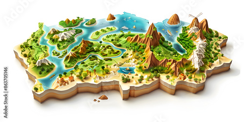 A detailed mockup of an educational map on the landscape placed on a white background © Samra