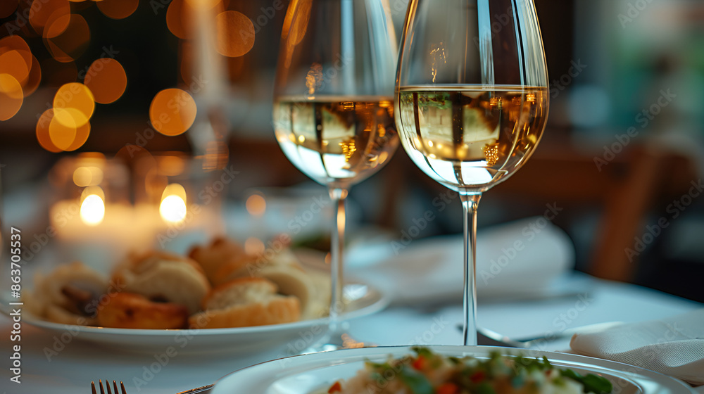 Naklejka premium Glass of wine and snacks on the table.