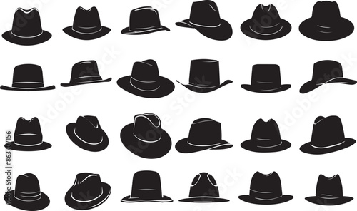 Men & Women Hat  Minimalist Black Silhouette Vector Collection
