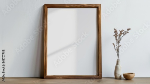 Frame on the wall mock up. Illustration generated by ai