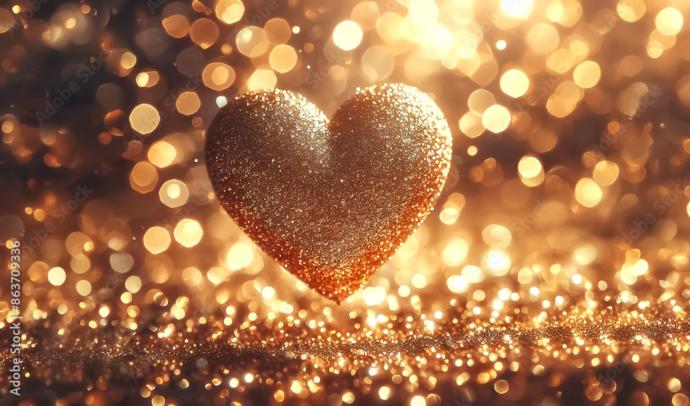 Gold heart glitter on bokeh glitter light backdrop Gold heart glitter on bokeh glitter light backdrop