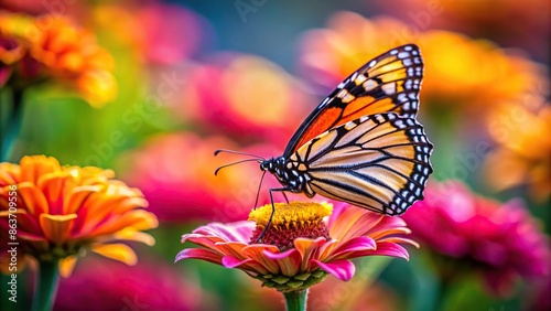 Close up shot of a butterfly on a vibrant flower with a blurred background, butterfly, close up, vibrant, flower, nature