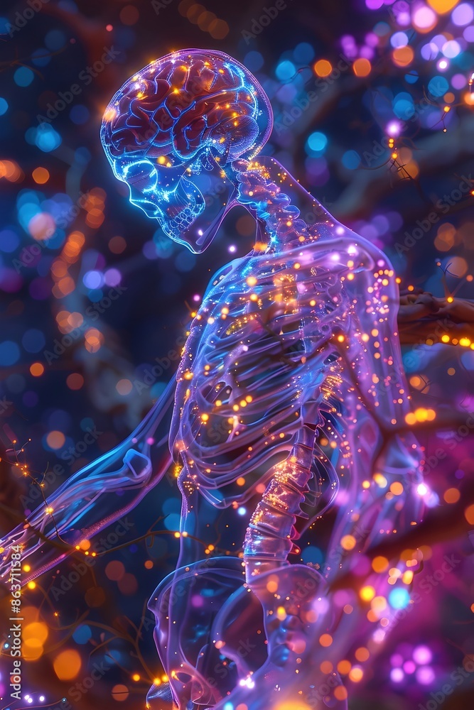 Ethereal, Luminous Visualization of the Human Body's Metabolic Activity in a Dreamlike, Vibrant Spectrum of Glowing Hues