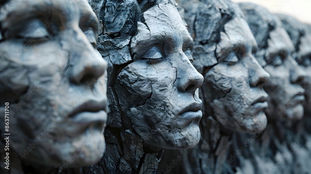 Obraz premium Ethical Dilemma:Faceless Figures Engaged in Profound Debate,Weighted Moral Decisions Etched in Expressionist Render