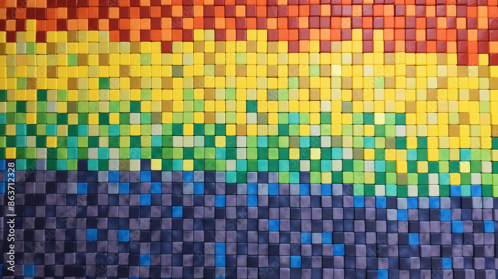 Fototapeta premium The Progress Pride flag is a mosaic mural in a dark gradient.