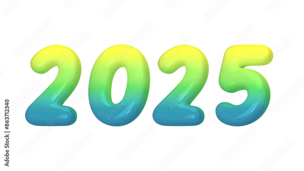 Happy New 2025 Year. Holiday illustration of gradient of green-blue numbers isolated on white background. Vector Happy New 2025 Year. Holiday illustration of gradient of green-blue numbers isolated on white background. Vector