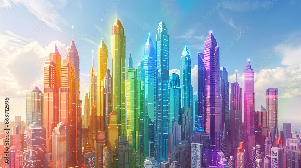 The Pride Flag has been revamped to look like a collection of futuristic buildings, a distant view. The Pride Flag has been revamped to look like a collection of futuristic buildings, a distant view.