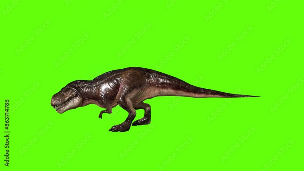 T-rex dinosaur run head butt left green screen animation 3D rendering T-rex dinosaur run head butt left green screen animation 3D rendering
