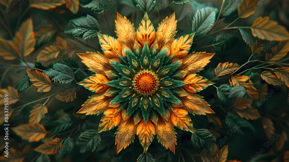 Aromatic flag colors in a nature-inspired mandala, blooming floral green Aromatic flag colors in a nature-inspired mandala, blooming floral green