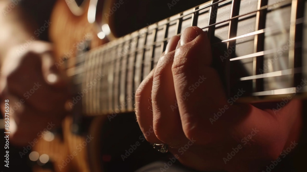 Fototapeta premium Electric guitar player close up. Illustration generated by ai
