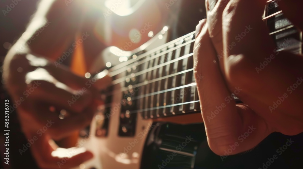 Fototapeta premium Electric guitar player close up. Illustration generated by ai