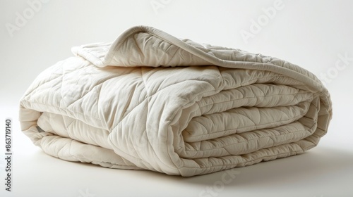 A picture of the front of a neatly folded quilt, cotton exterior, air-conditioned quilt