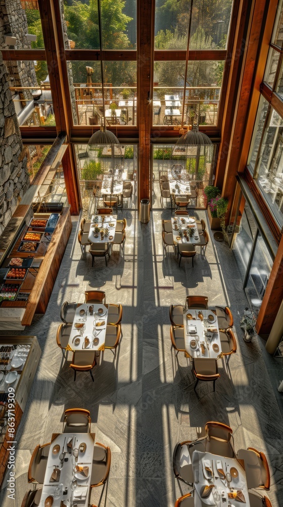 A dining room with a lot of tables and chairs A dining room with a lot of tables and chairs